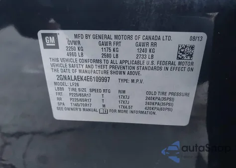 2014 Chevrolet Equinox Ls из США, поврежденный, VIN 2GNALAEK4E6109997